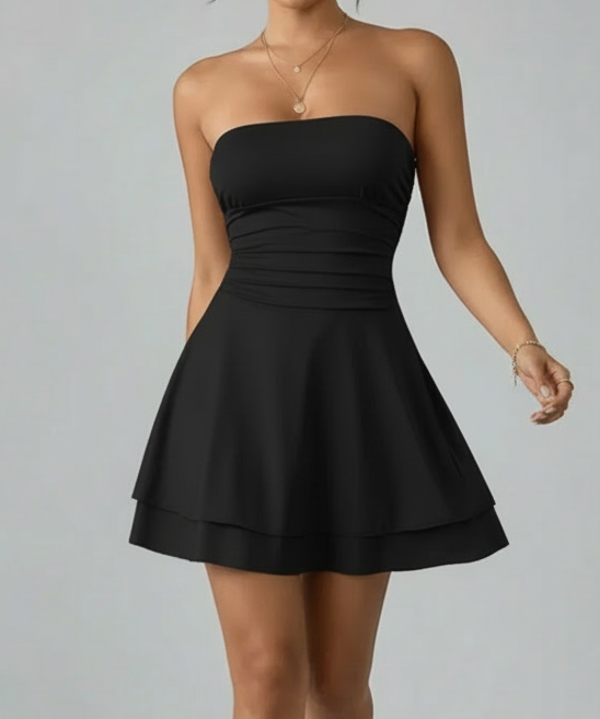 Robe bustier à volants et jupe étagée élégante été chic