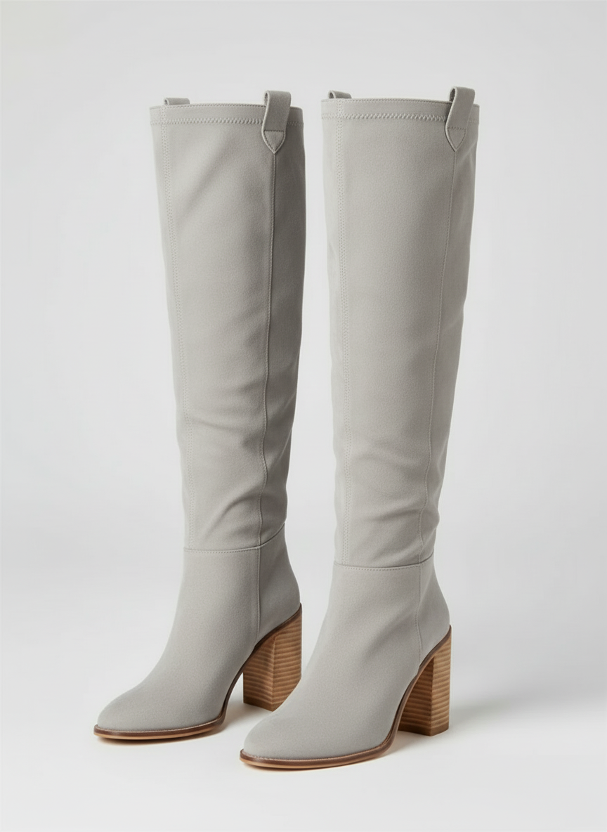 Bottes cuissardes à talon épais en cuir nappa élégant