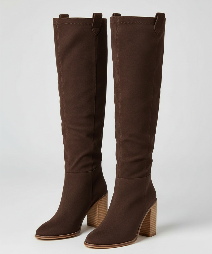 Bottes cuissardes à talon épais en cuir nappa élégant