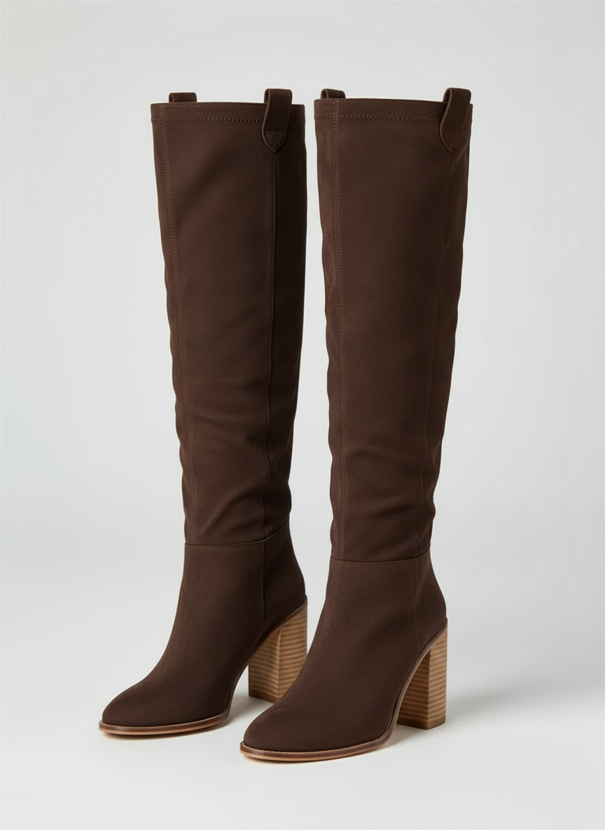 Bottes cuissardes à talon épais en cuir nappa élégant