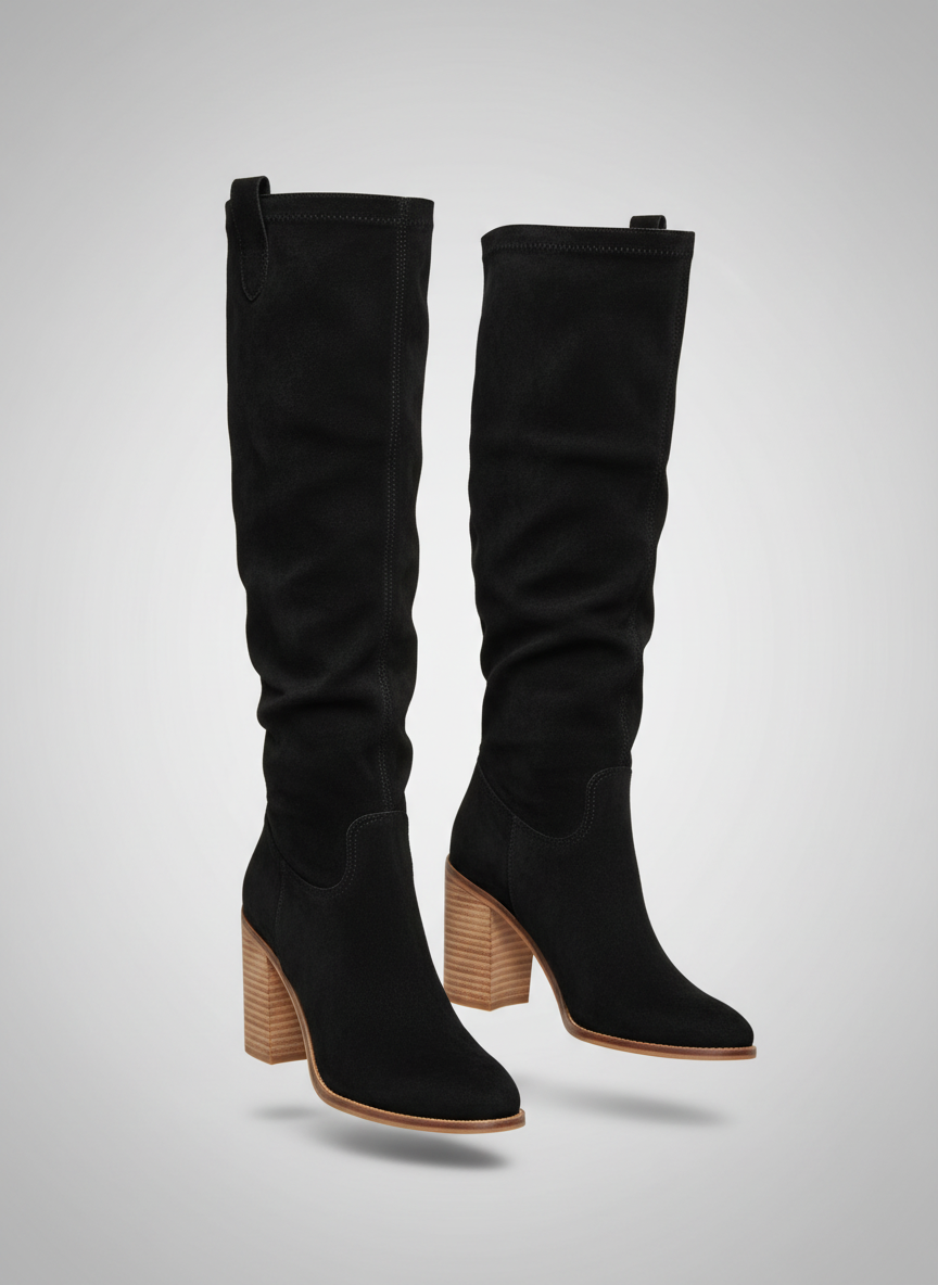 Bottes cuissardes à talon épais en cuir nappa élégant
