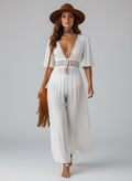 Robe de plage bohème fluide à col V plongeant