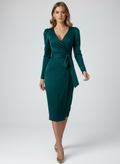Robe Midi Cache-Cœur Élégante à Manches Longues