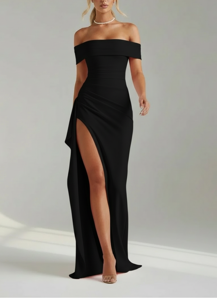 Robe de gala décolleté élégant avec fente