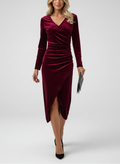 Robe drapée croisée manches longues silhouette cintrée