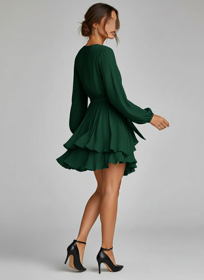 Robe à encolure V et manches lanterne élégantes