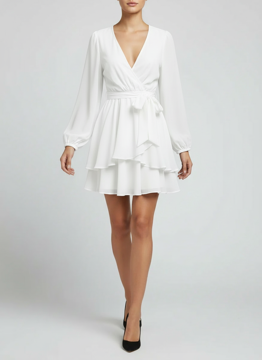 Robe à encolure V et manches lanterne élégantes