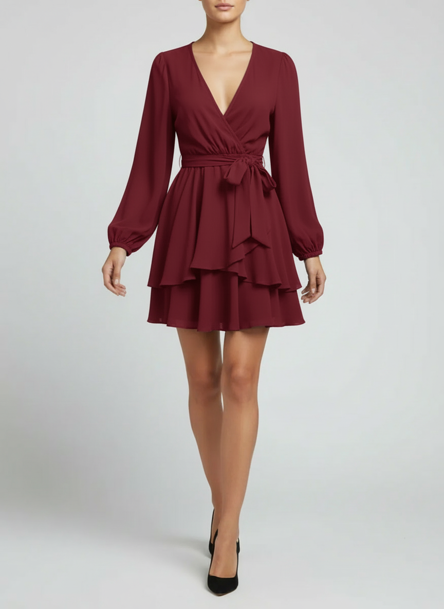 Robe à encolure V et manches lanterne élégantes