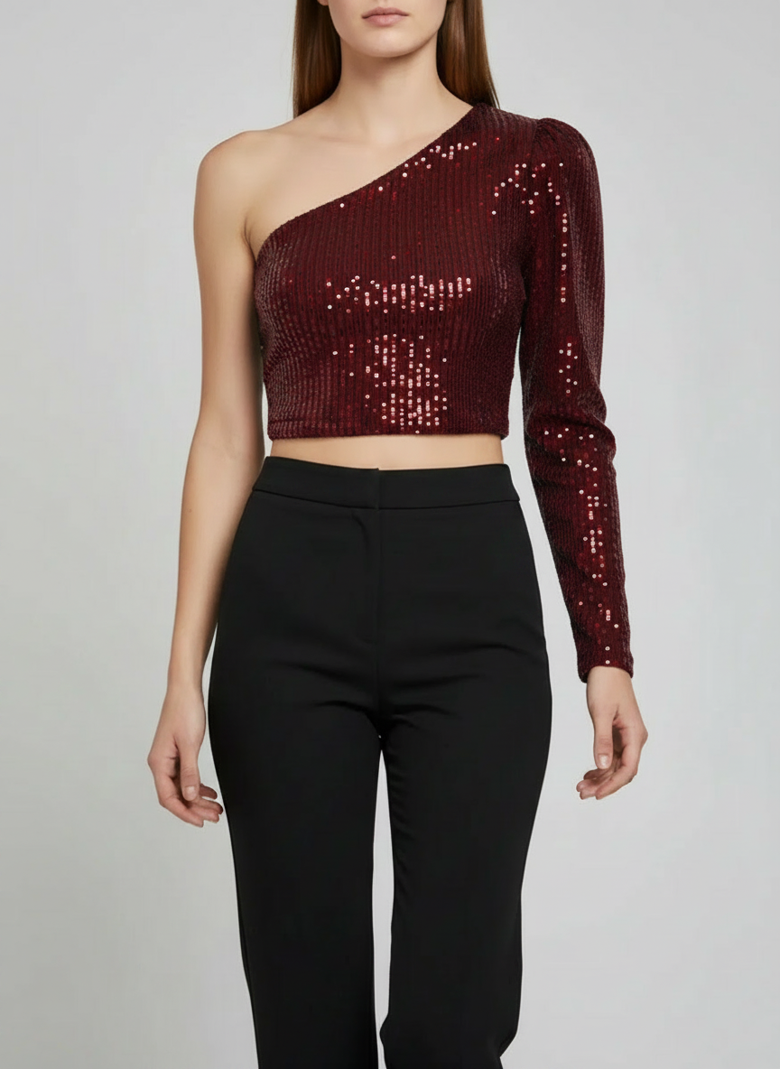 Top asymétrique à paillettes