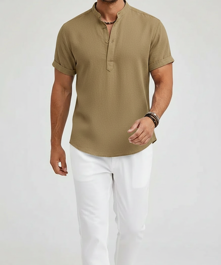 Chemise lin col Henley