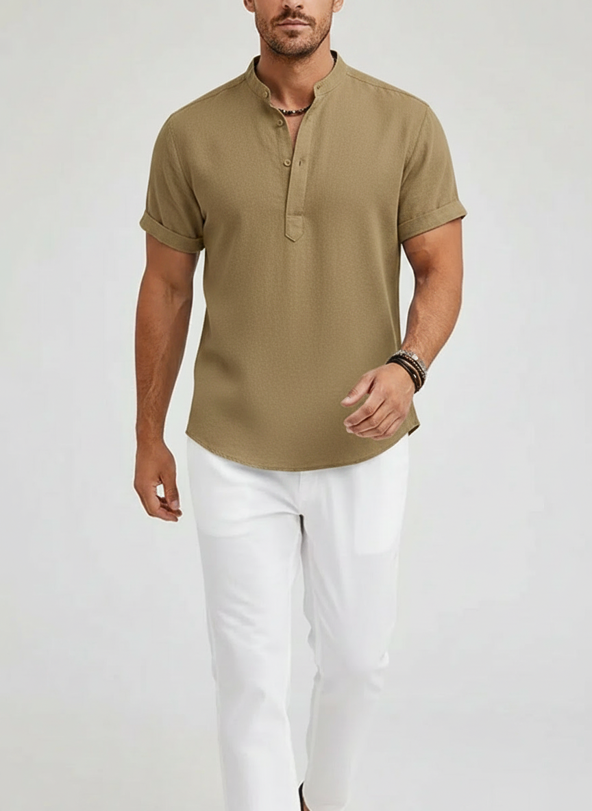Chemise lin col Henley