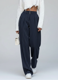 Pantalon large taille haute plissé