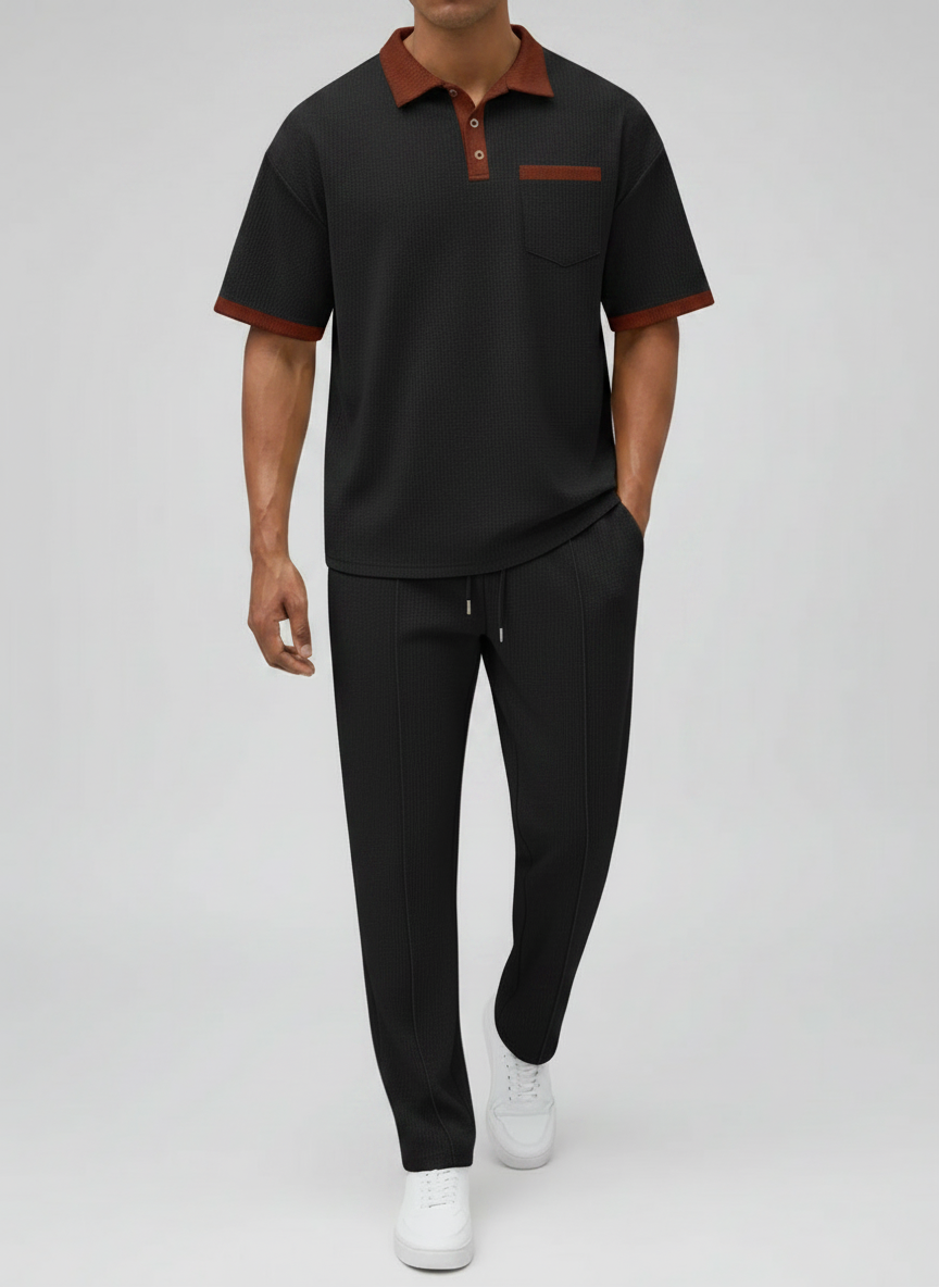 Ensemble polo col contrasté coupe ajustée