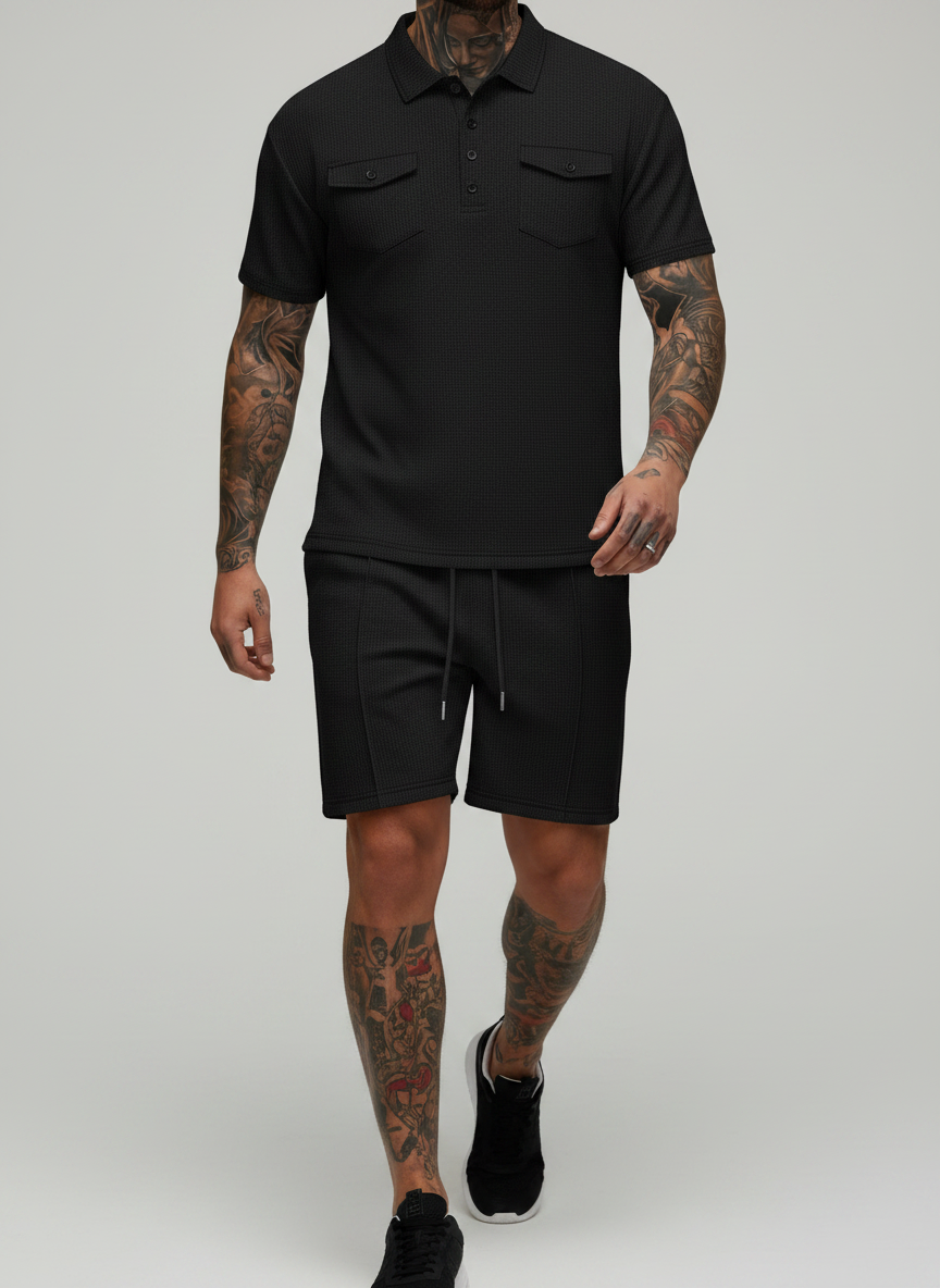 Ensemble polo texturé poches shorts