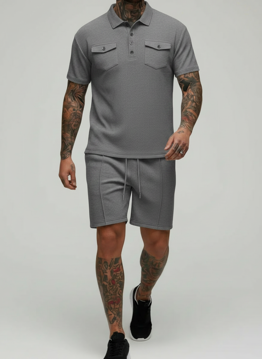 Ensemble polo texturé poches shorts