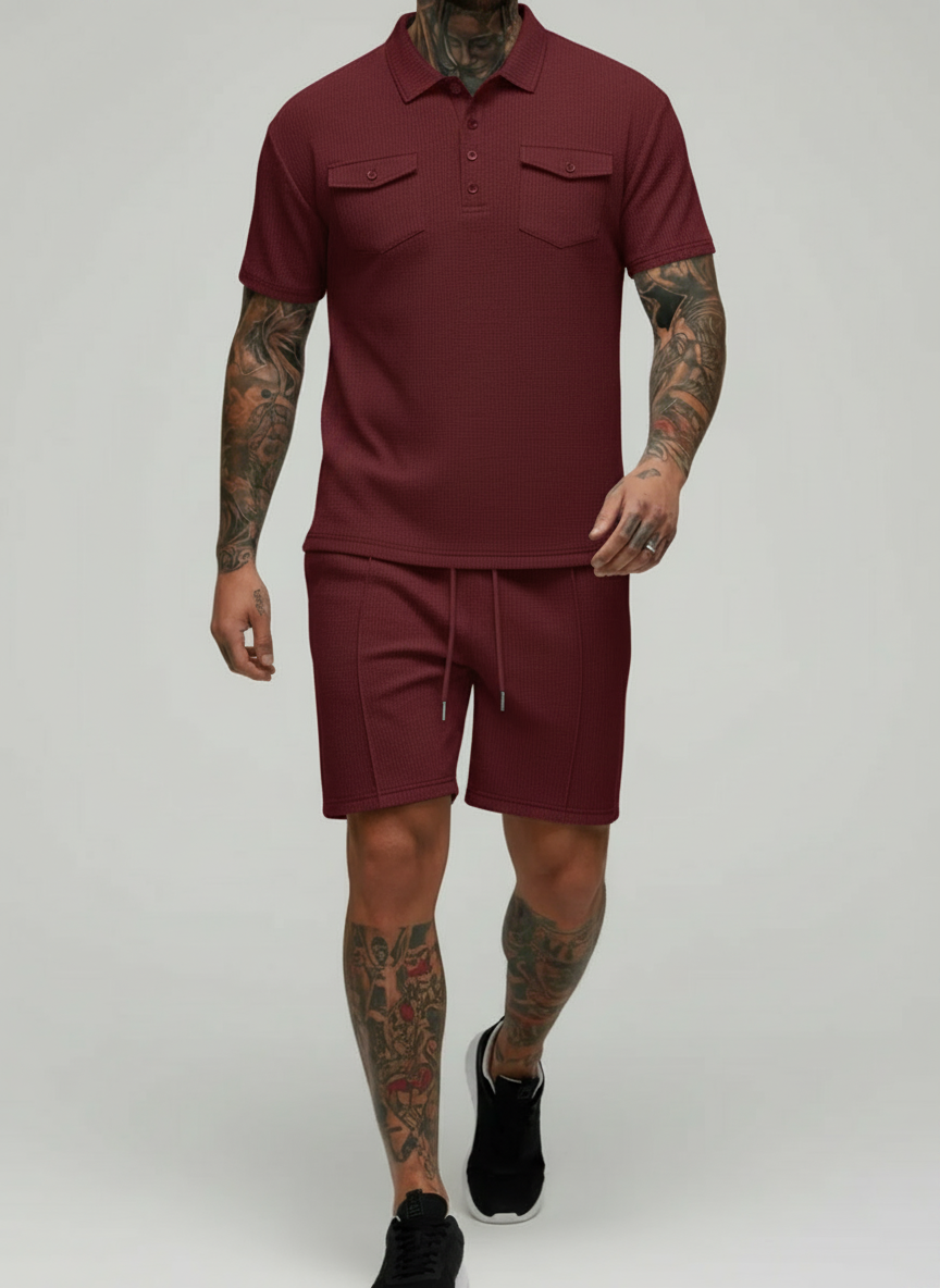 Ensemble polo texturé poches shorts