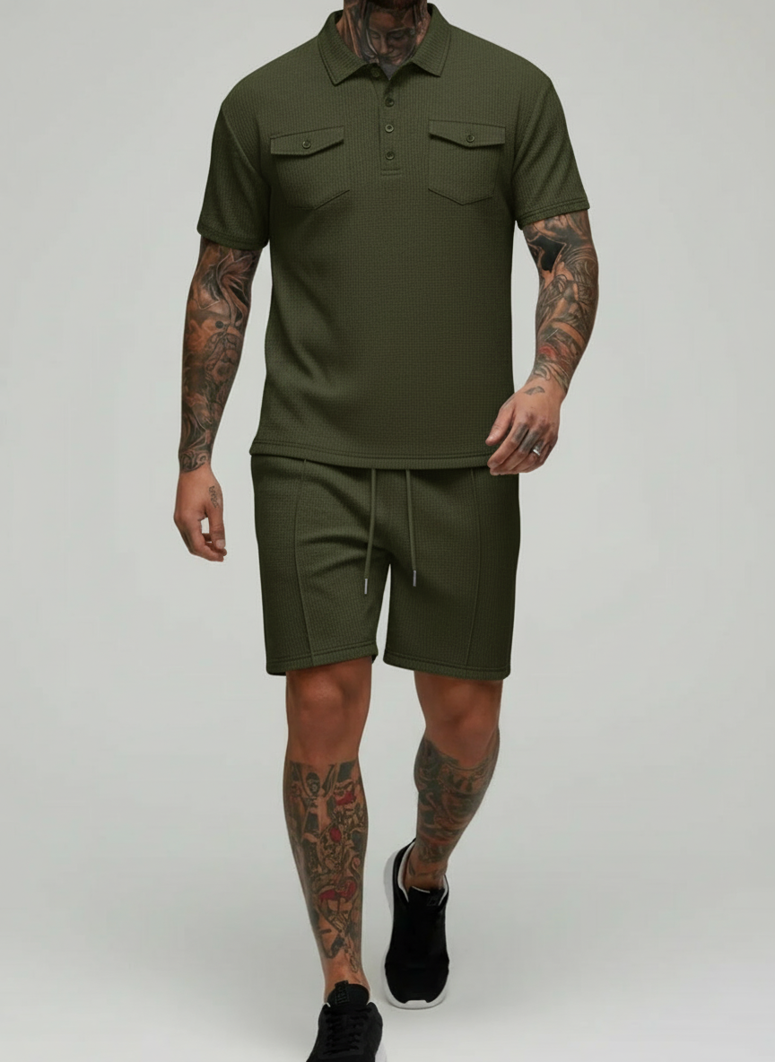 Ensemble polo texturé poches shorts