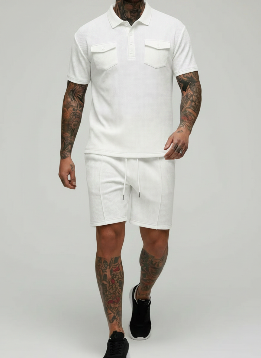 Ensemble polo texturé poches shorts