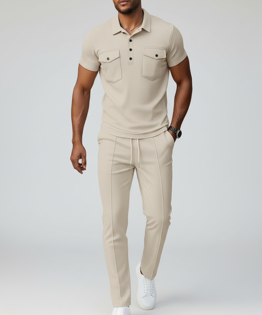 Ensemble polo texturé poches pantalon
