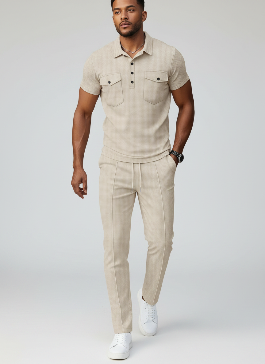 Ensemble polo texturé poches pantalon