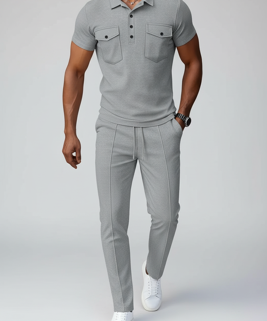 Ensemble polo texturé poches pantalon