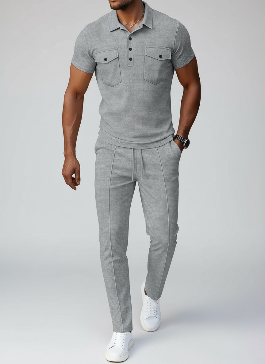 Ensemble polo texturé poches pantalon