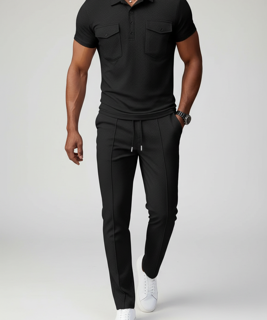 Ensemble polo texturé poches pantalon