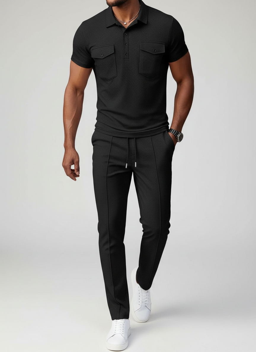Ensemble polo texturé poches pantalon