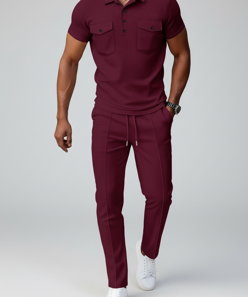 Ensemble polo texturé poches pantalon