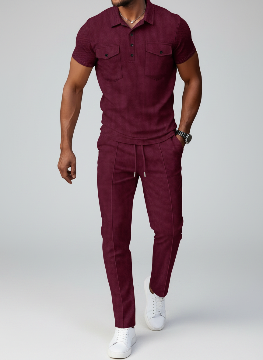 Ensemble polo texturé poches pantalon