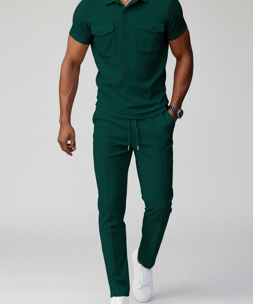 Ensemble polo texturé poches pantalon