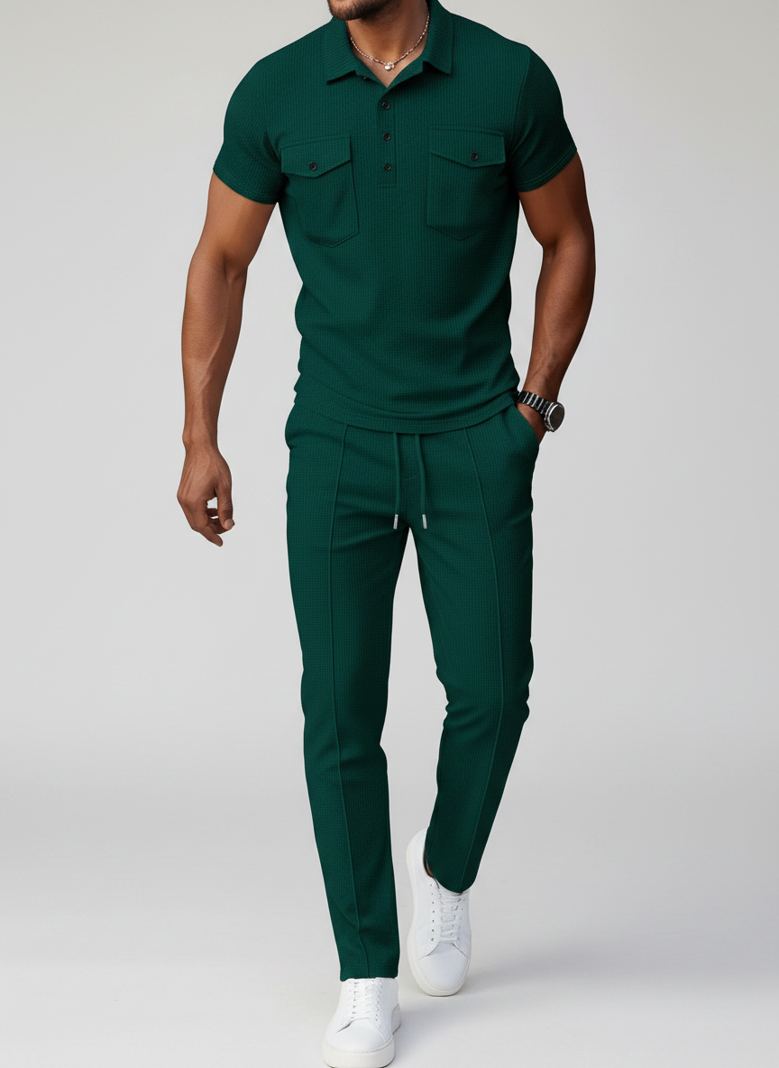 Ensemble polo texturé poches pantalon