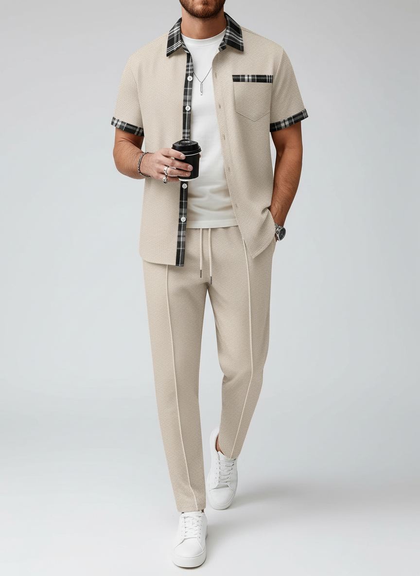 Ensemble chemise texturée carreaux pantalon