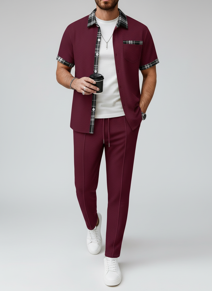 Ensemble chemise texturée carreaux pantalon