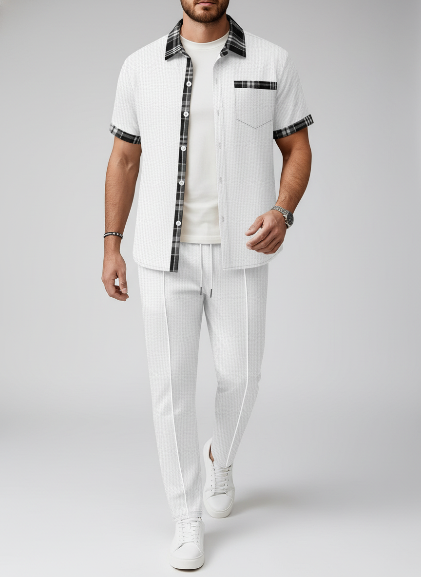 Ensemble chemise texturée carreaux pantalon