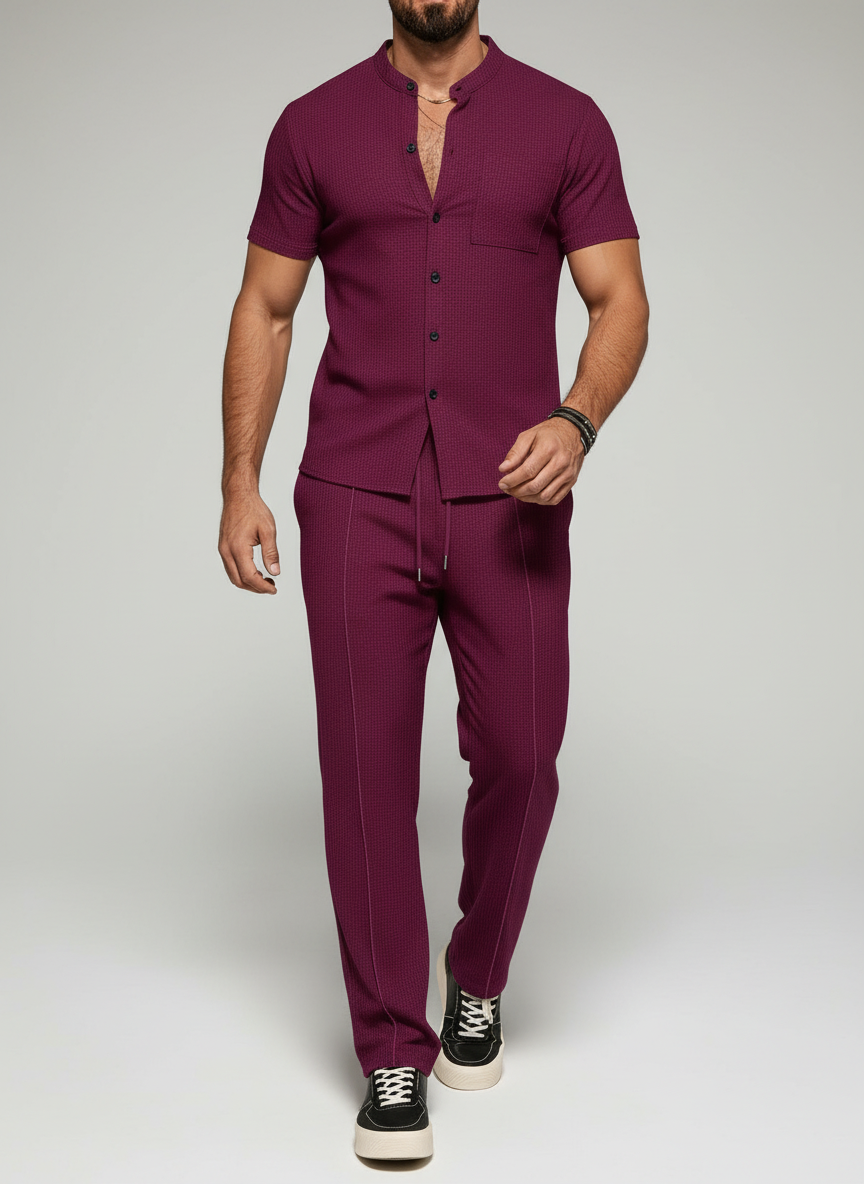 Chemise courte col montant bouton