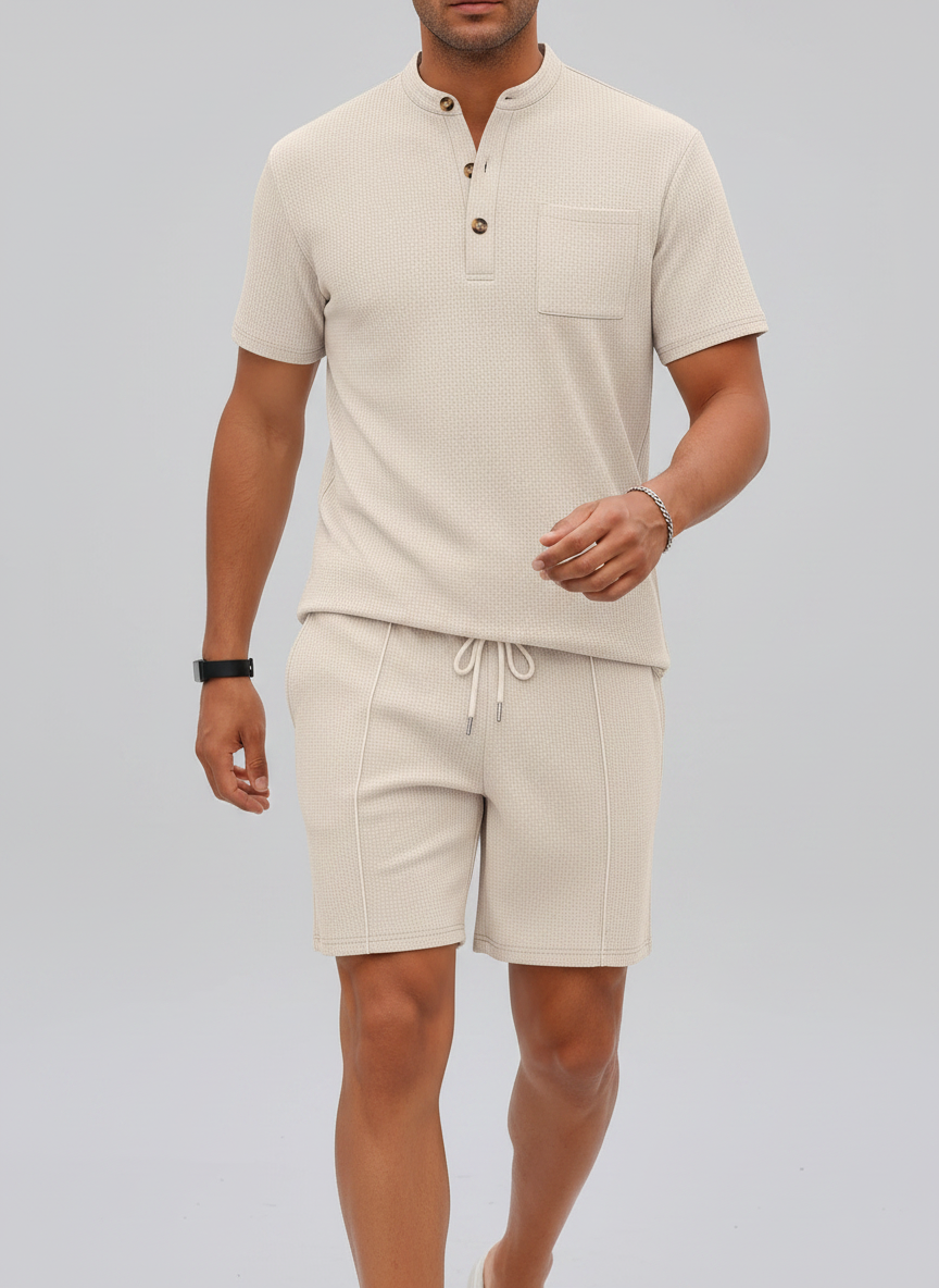 Ensemble t-shirt col montant boutonné