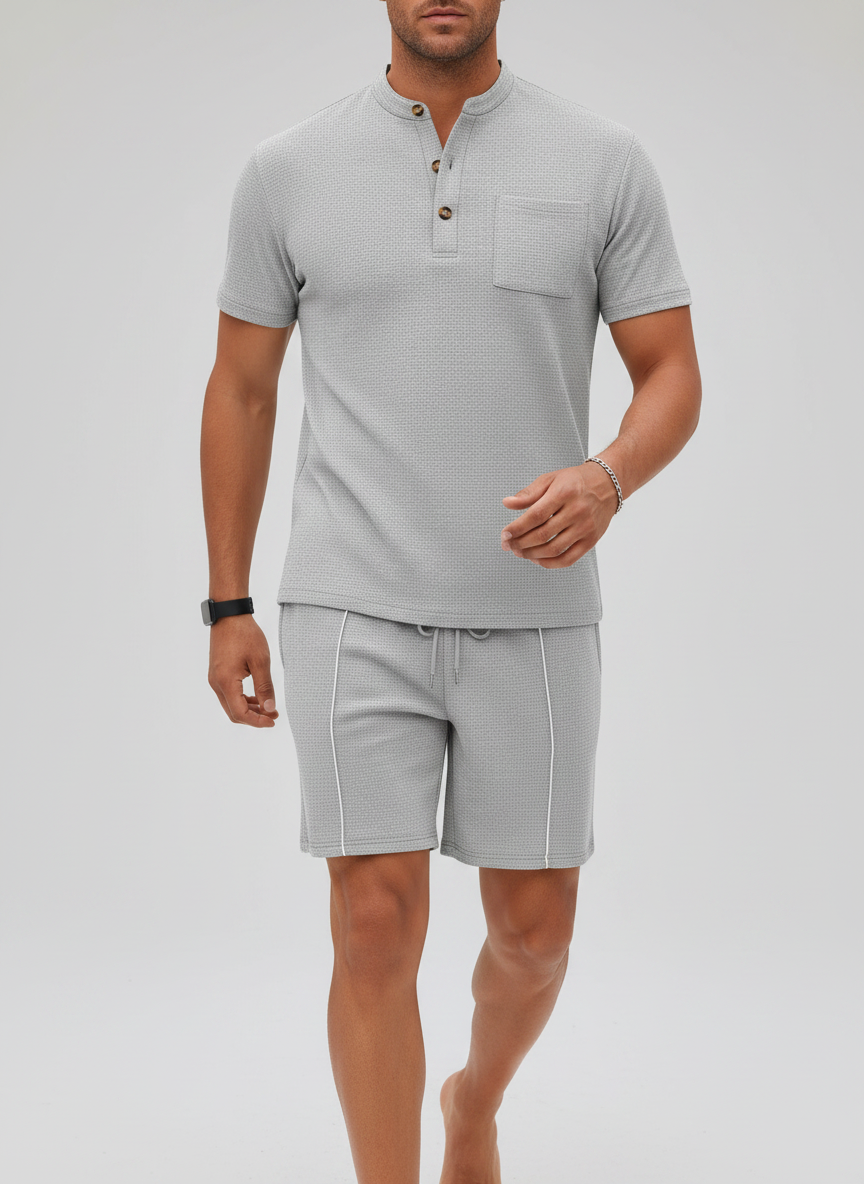 Ensemble t-shirt col montant boutonné
