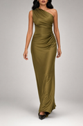 Robe maxi une épaule plissée