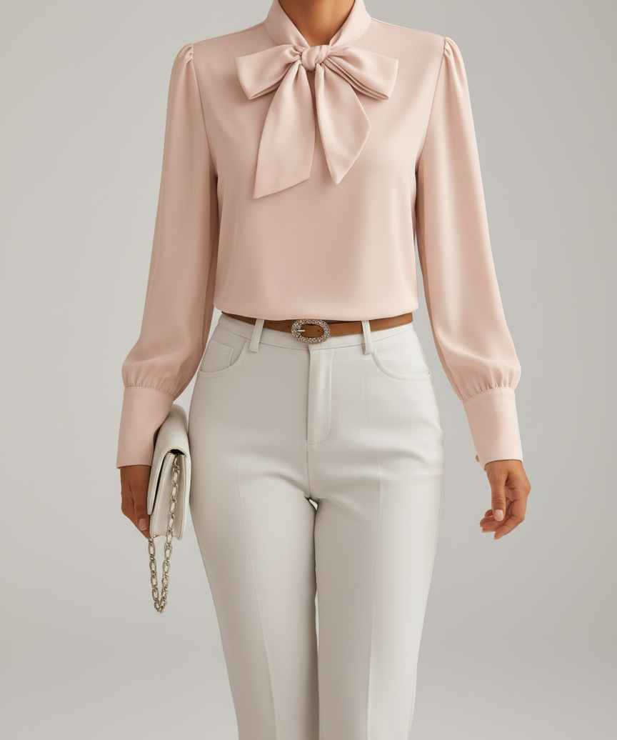 Blouse Oversize à Col Noué - Haut Élégant Coupe Ample