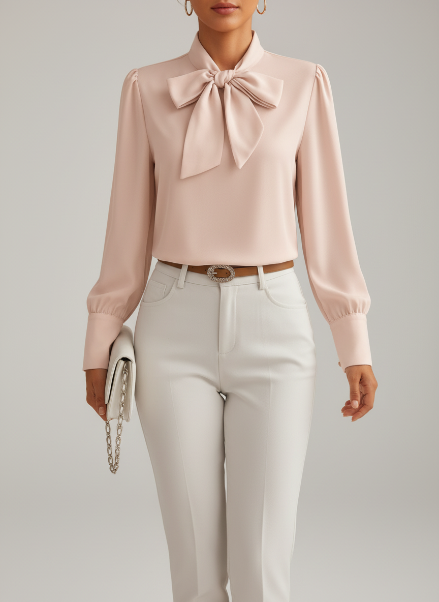Blouse Oversize à Col Noué - Haut Élégant Coupe Ample