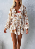 Robe Short Col V Manches Ballon - Élégante Coupe Flatteuse