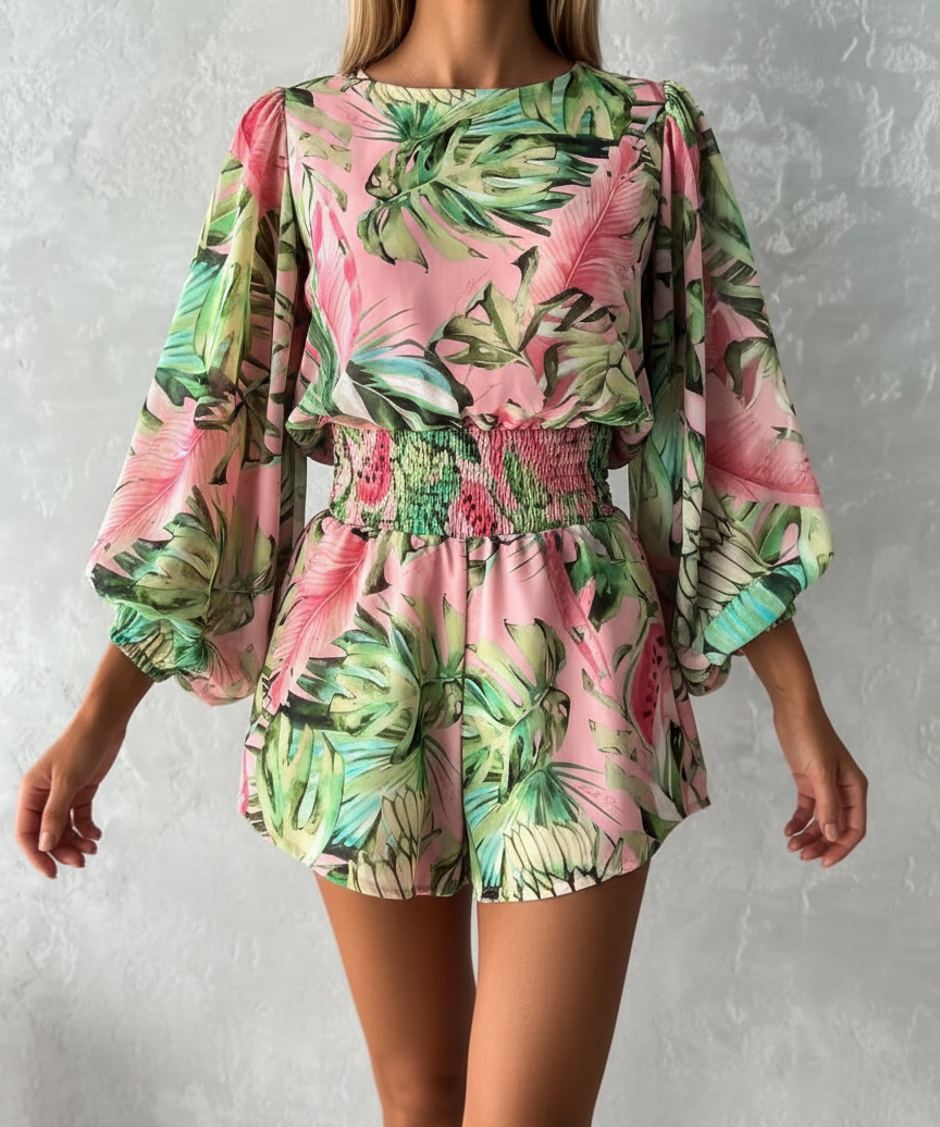 Robe Short Col V Manches Ballon - Élégante Coupe Flatteuse