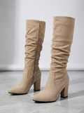 Bottes Tige Froncée Talon Bloc - Élégance Moderne Confortable