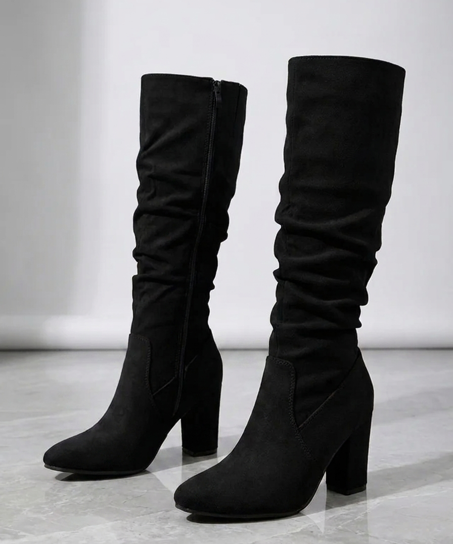 Bottes Tige Froncée Talon Bloc - Élégance Moderne Confortable