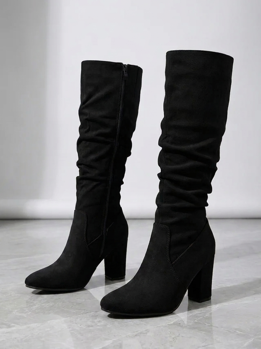 Bottes Tige Froncée Talon Bloc - Élégance Moderne Confortable
