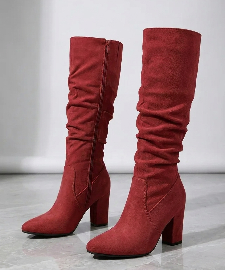 Bottes Tige Froncée Talon Bloc - Élégance Moderne Confortable