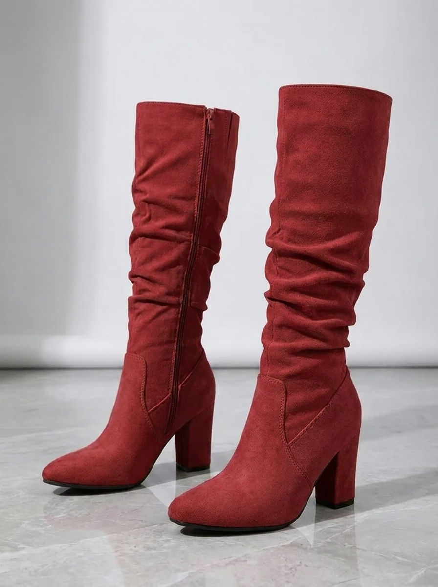 Bottes Tige Froncée Talon Bloc - Élégance Moderne Confortable