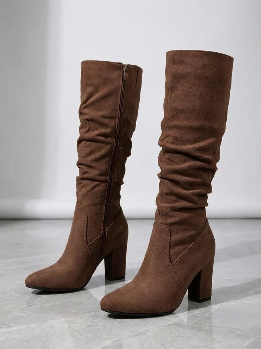 Bottes Tige Froncée Talon Bloc - Élégance Moderne Confortable