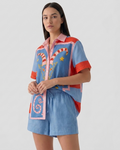 Ensemble Deux Pièces à Imprimé Graphique – Chemise Boutonnée et Short pour Voyages